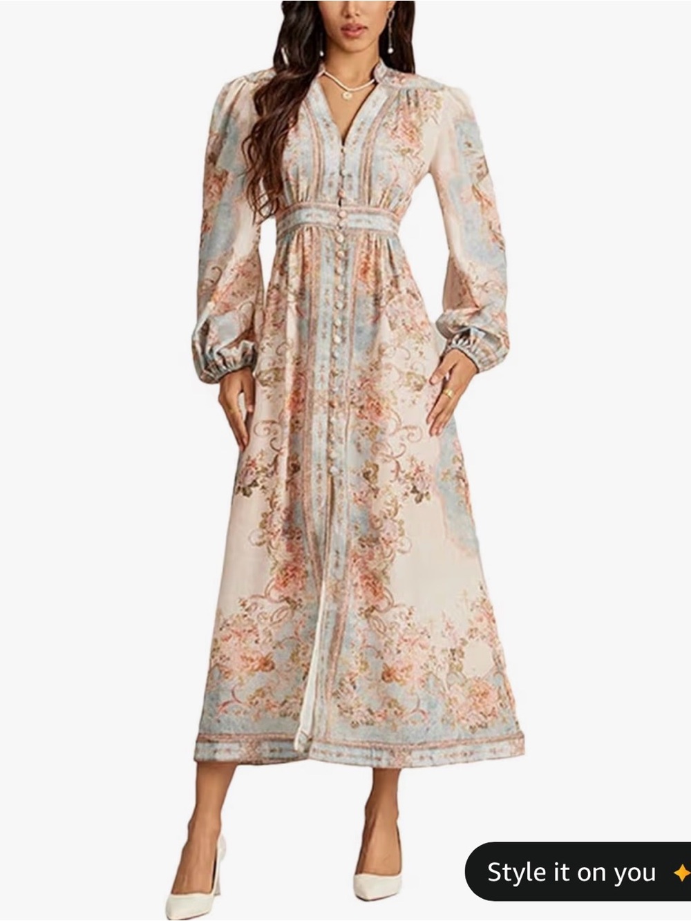 Floral Boho Maxi Dress in Pastel Pink & Blue